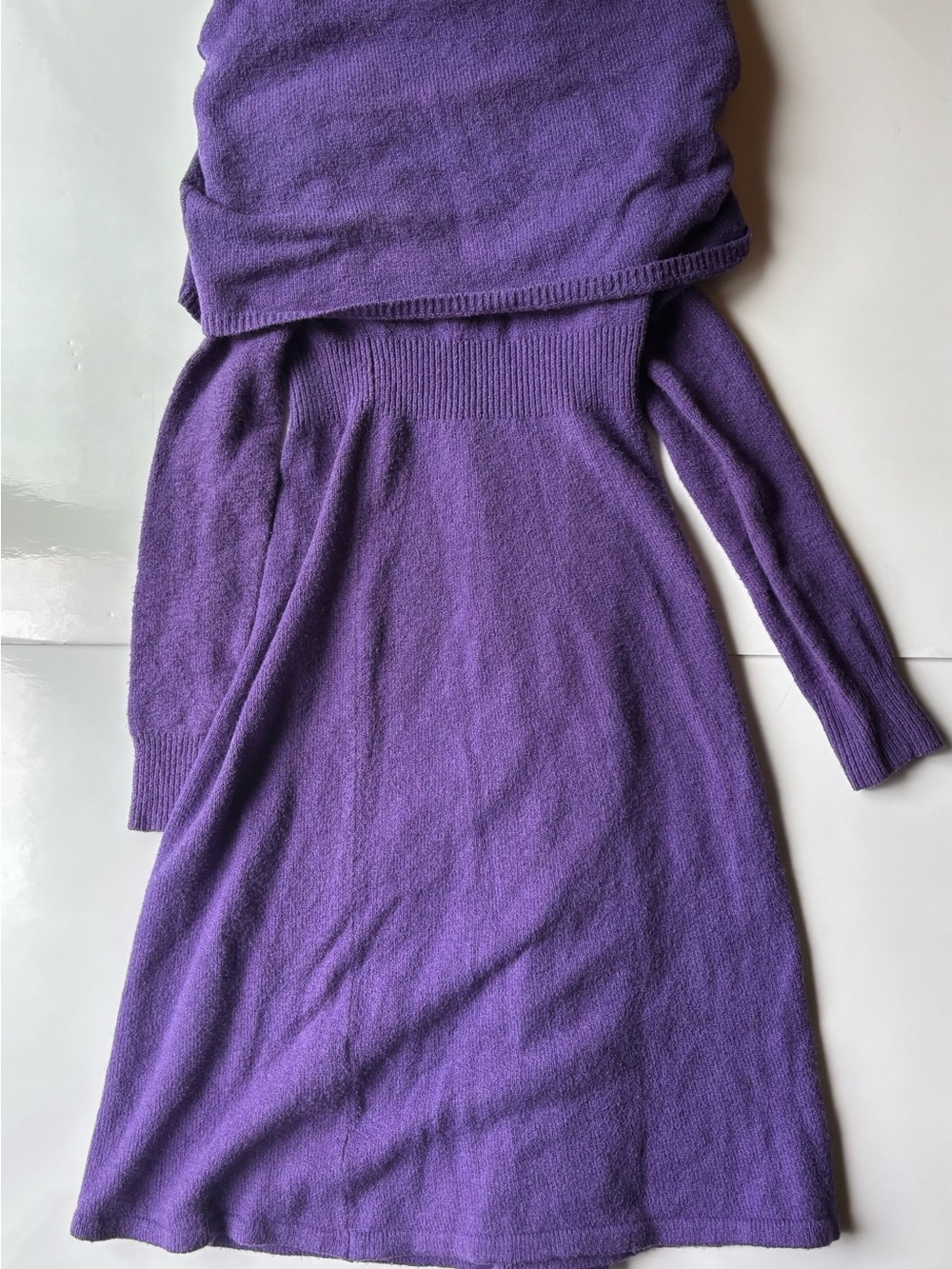 BCBGMAXAZRIA purple cotton off the shoulder knit sweater midi Nellie dress Y2K